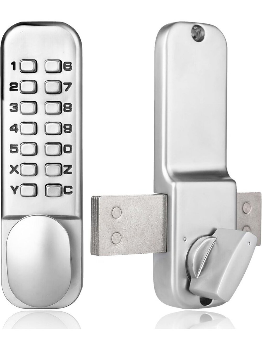 Keyless Mechanical Door Lock - Satin Chrome Surface Mount Deadbolt, Secure
